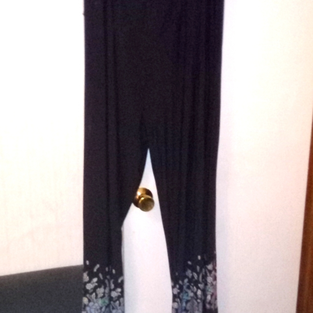 Catherines  black anywear elastic pants with pink and turquoise flowers bottom